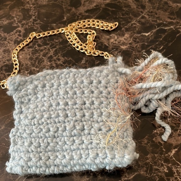 Handmade Blue Crochet Fringe Mini Bag - Picture 6 of 8